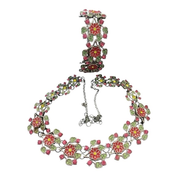 Danbury Mint Red and Green Floral Necklace - Picture 1 of 6